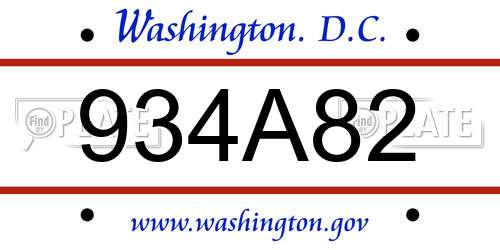 934A82 District Of Columbia License Plate