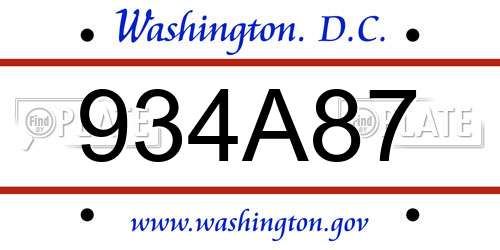 934A87 District Of Columbia License Plate