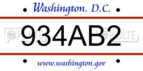 934AB2 District Of Columbia License Plate