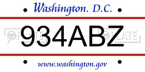 934ABZ District Of Columbia License Plate