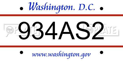 934AS2 District Of Columbia License Plate