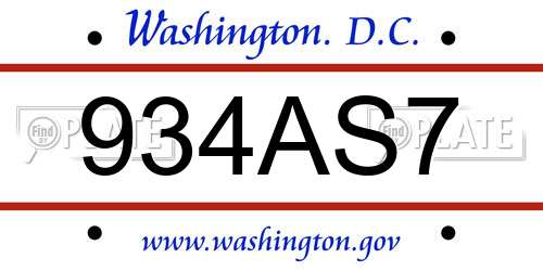 934AS7 District Of Columbia License Plate