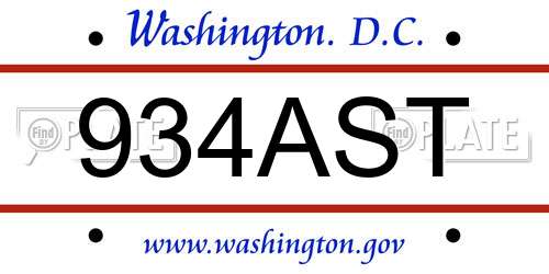 934AST District Of Columbia License Plate