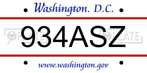 934ASZ District Of Columbia License Plate