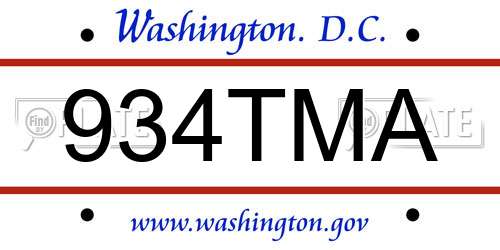 934TMA District Of Columbia License Plate