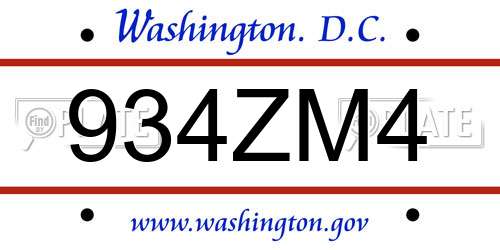 934ZM4 District Of Columbia License Plate
