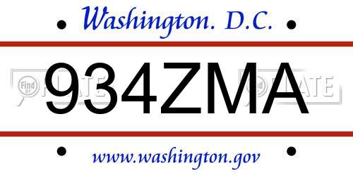 934ZMA District Of Columbia License Plate