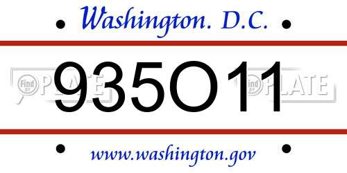 935O11 District Of Columbia License Plate