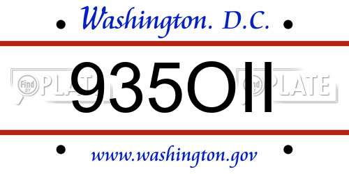 935OII District Of Columbia License Plate