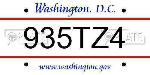 935TZ4 District Of Columbia License Plate