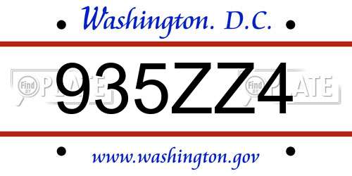 935ZZ4 District Of Columbia License Plate