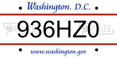 936HZ0 District Of Columbia License Plate