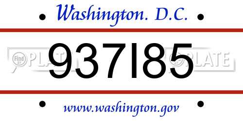 937I85 District Of Columbia License Plate