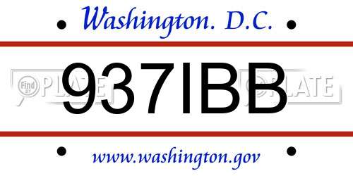 937IBB District Of Columbia License Plate