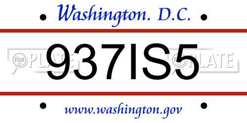 937IS5 District Of Columbia License Plate
