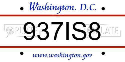 937IS8 District Of Columbia License Plate