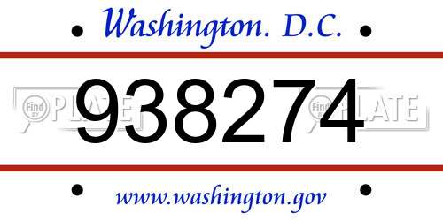 938274 District Of Columbia License Plate