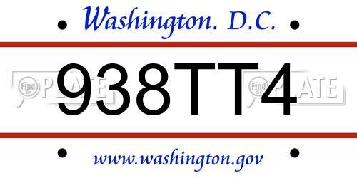 938TT4 District Of Columbia License Plate