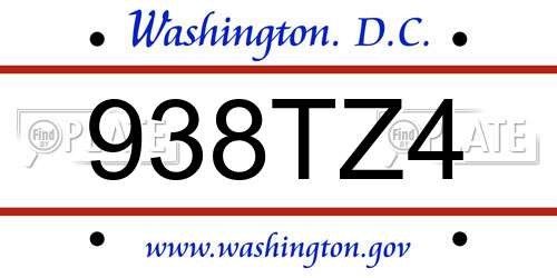 938TZ4 District Of Columbia License Plate
