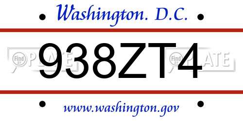 938ZT4 District Of Columbia License Plate