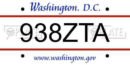 938ZTA District Of Columbia License Plate
