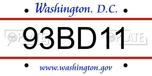 93BD11 District Of Columbia License Plate
