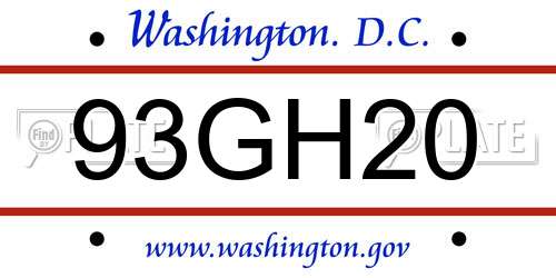 93GH20 District Of Columbia License Plate