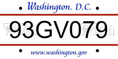 93GV079 District Of Columbia License Plate
