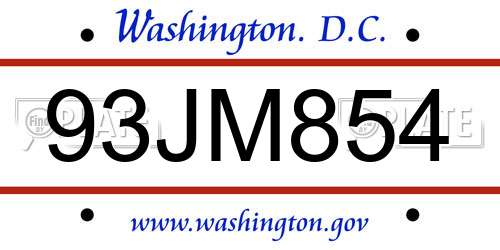 93JM854 District Of Columbia License Plate