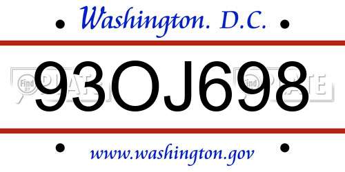 93OJ698 District Of Columbia License Plate