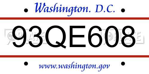 93QE608 District Of Columbia License Plate