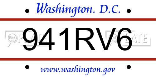941RV6 District Of Columbia License Plate