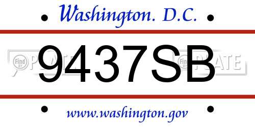 9437SB District Of Columbia License Plate