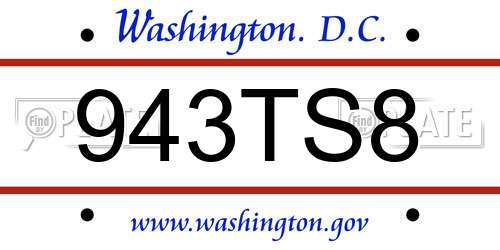 943TS8 District Of Columbia License Plate