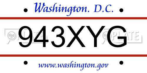 943XYG District Of Columbia License Plate