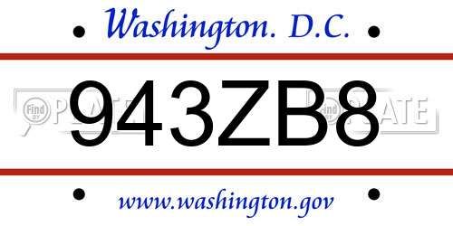943ZB8 District Of Columbia License Plate