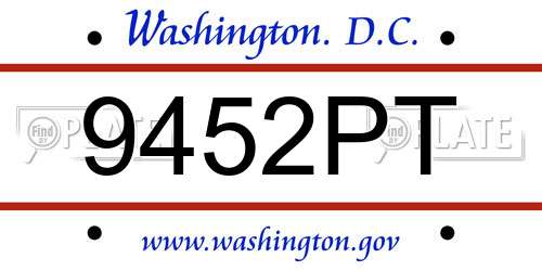 9452PT District Of Columbia License Plate