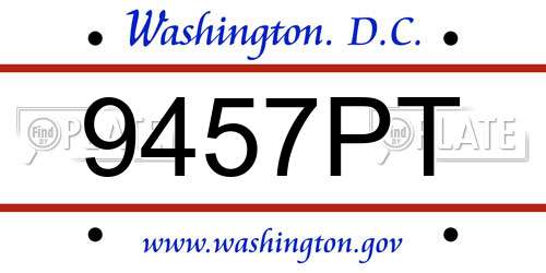 9457PT District Of Columbia License Plate