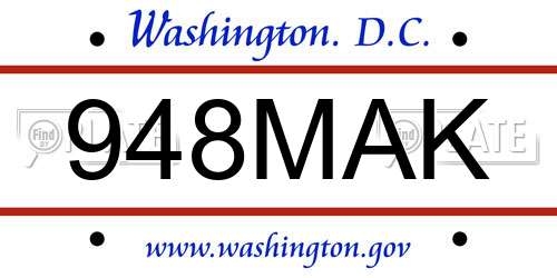 948MAK District Of Columbia License Plate