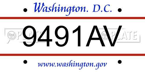 9491AV District Of Columbia License Plate