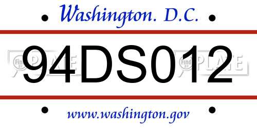 94DS012 District Of Columbia License Plate