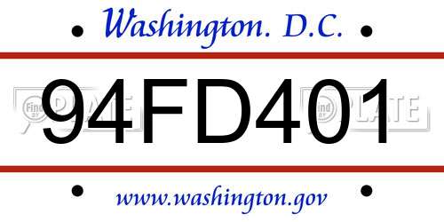 94FD401 District Of Columbia License Plate