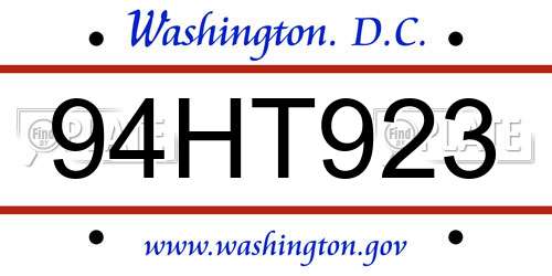 94HT923 District Of Columbia License Plate