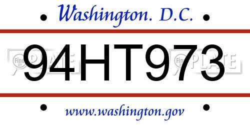 94HT973 District Of Columbia License Plate