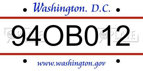 94OB012 District Of Columbia License Plate