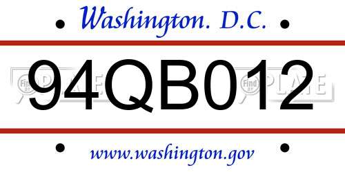 94QB012 District Of Columbia License Plate