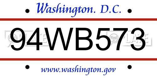 94WB573 District Of Columbia License Plate