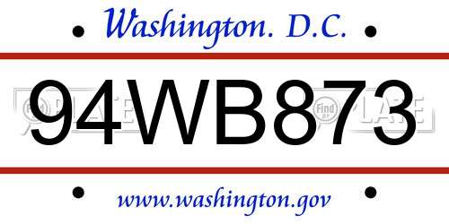 94WB873 District Of Columbia License Plate