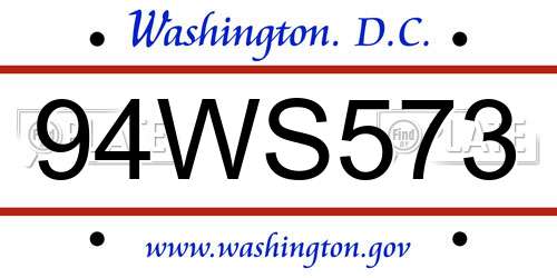 94WS573 District Of Columbia License Plate