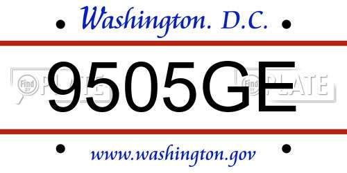 9505GE District Of Columbia License Plate